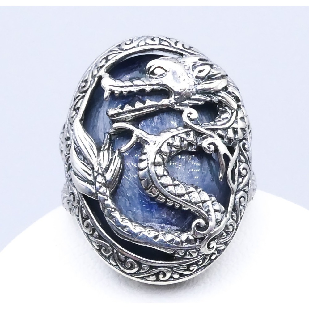 Blue Kyanite Bali Legacy Dragon 24ctw New Sterling Silver Statement Ring Sz 7.5